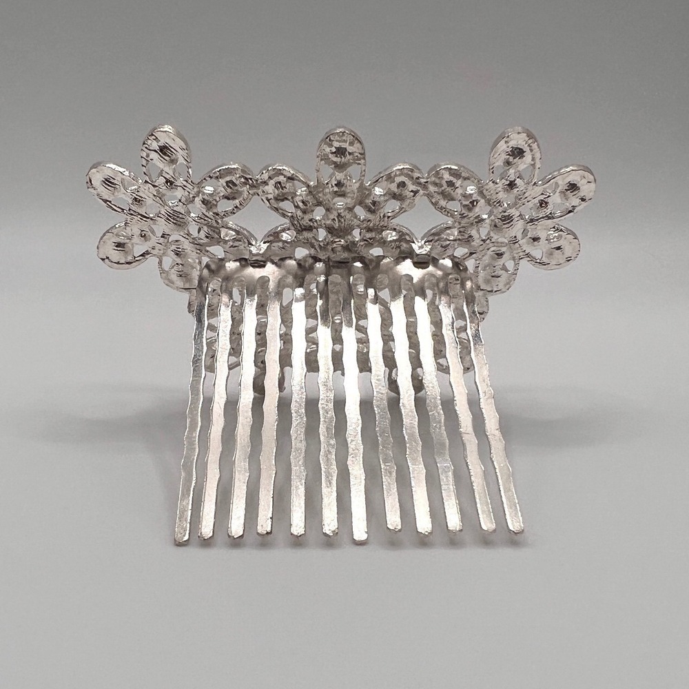 Vintage‎ Pearl Rhinestone Bridal Hair Comb Silver Tone Formal Updo Accessory - Picture 3 of 5